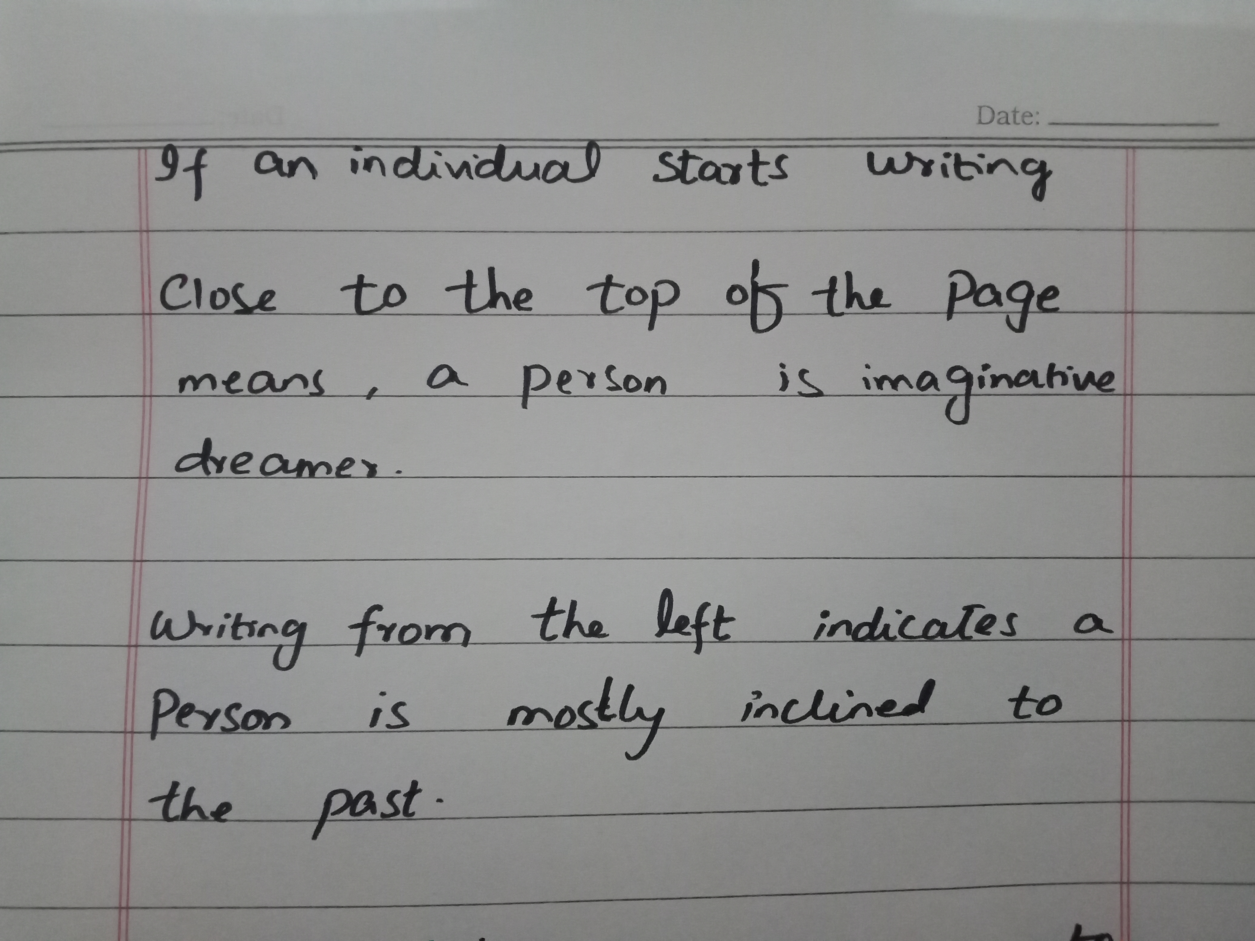 Graphology margins and connection with time orientation