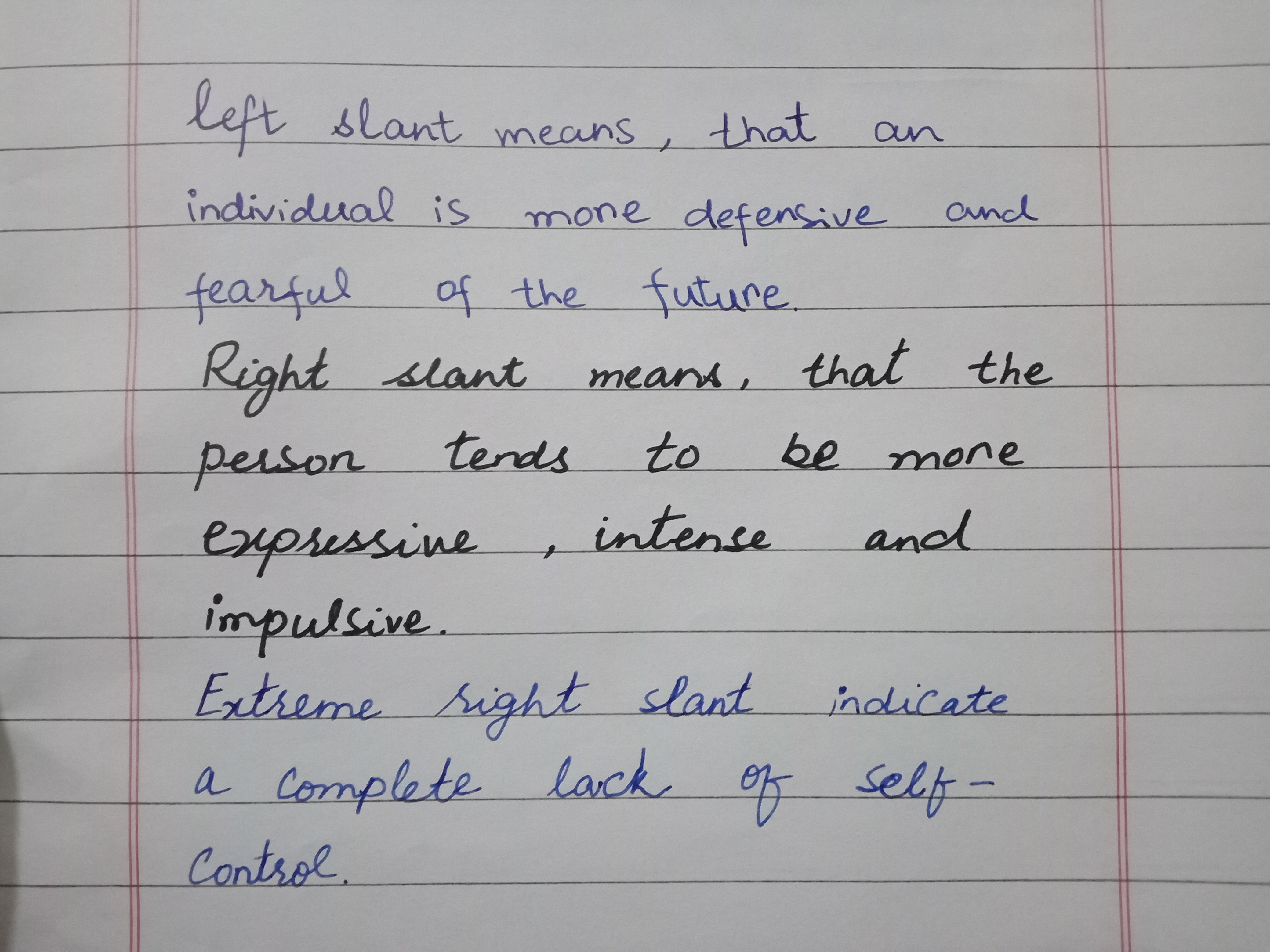 Graphology letter slant emotional expression