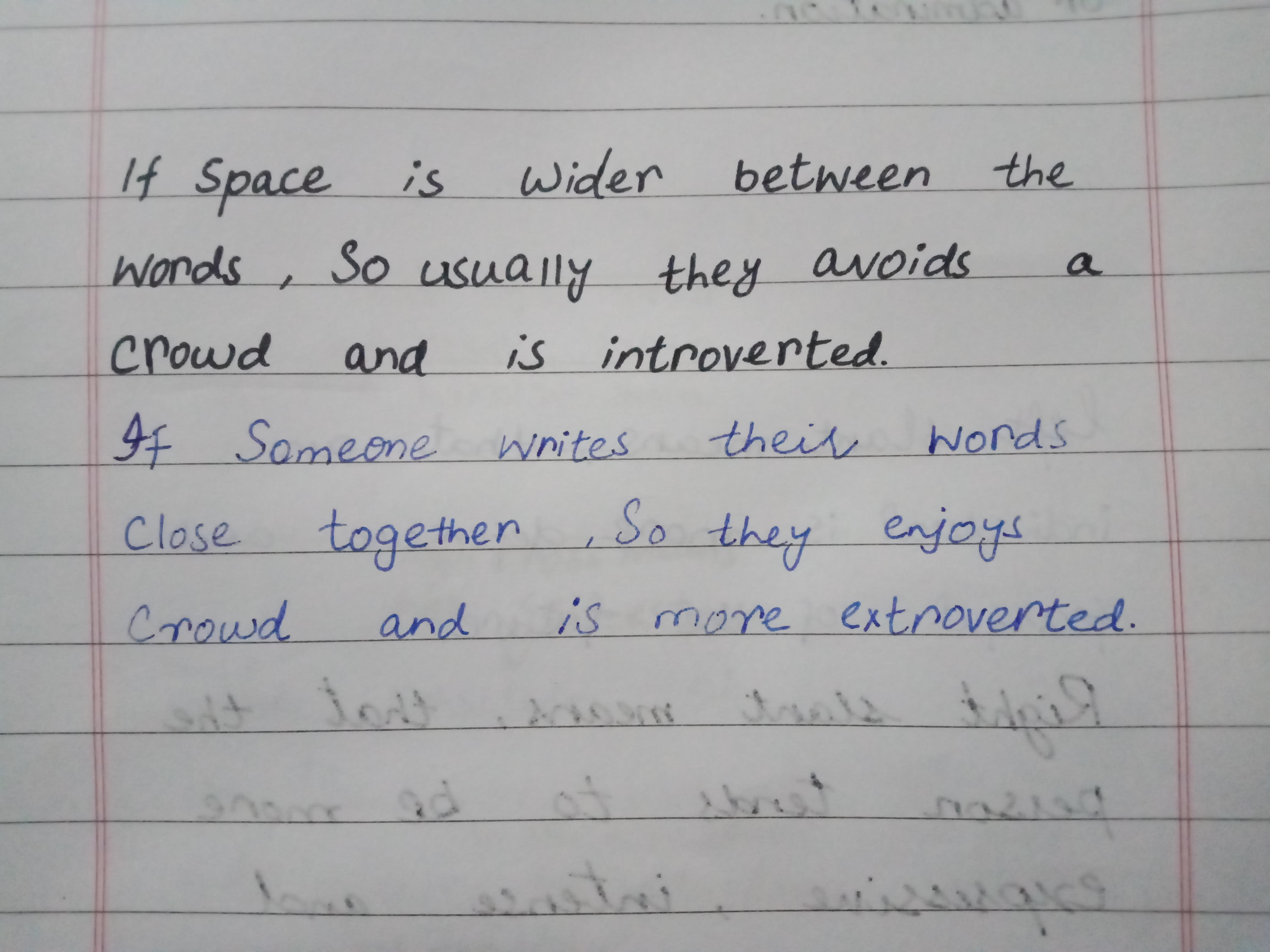 Graphology word spacing and social behavior