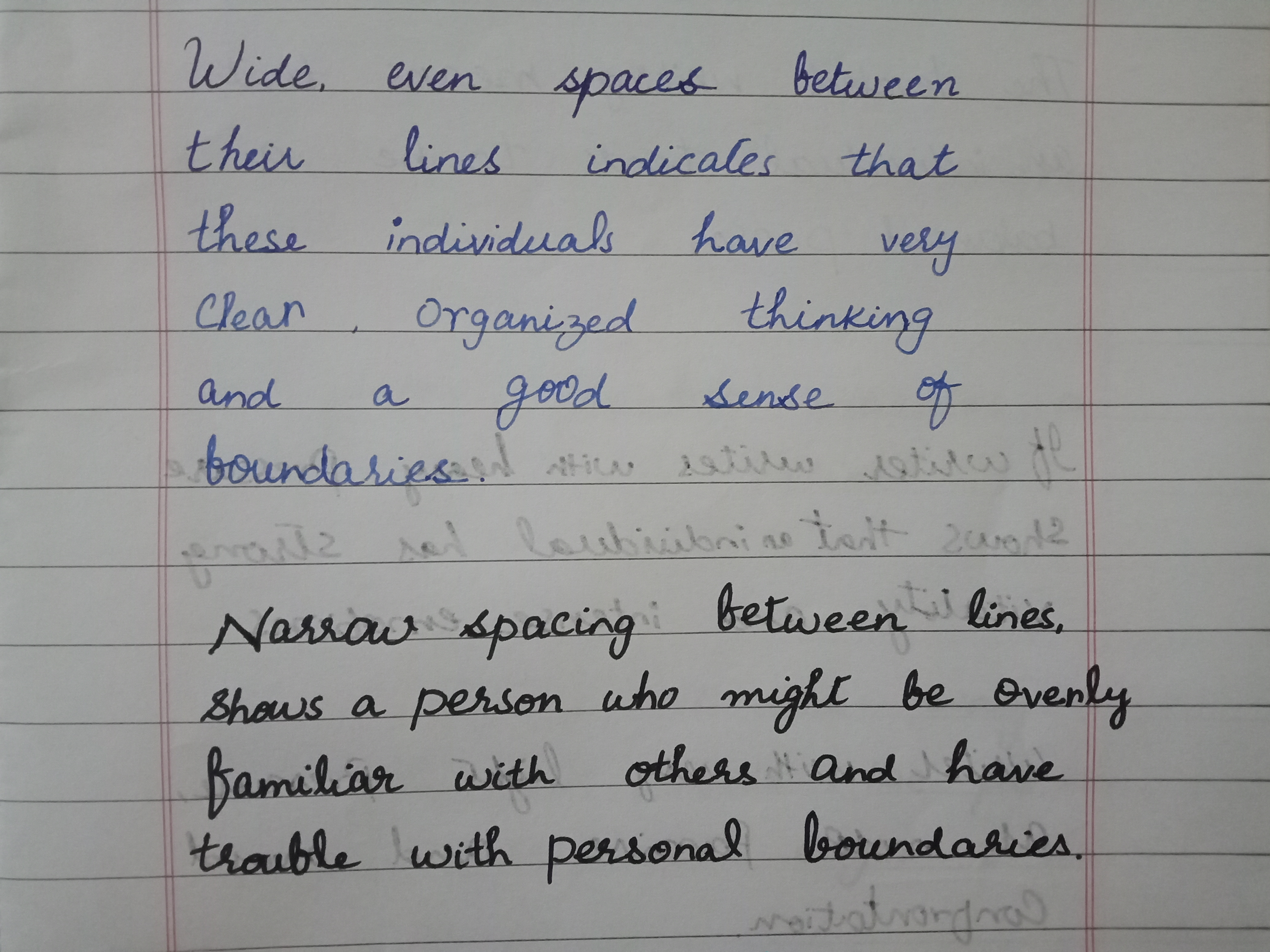 Graphology line spacing and relationship boundaries