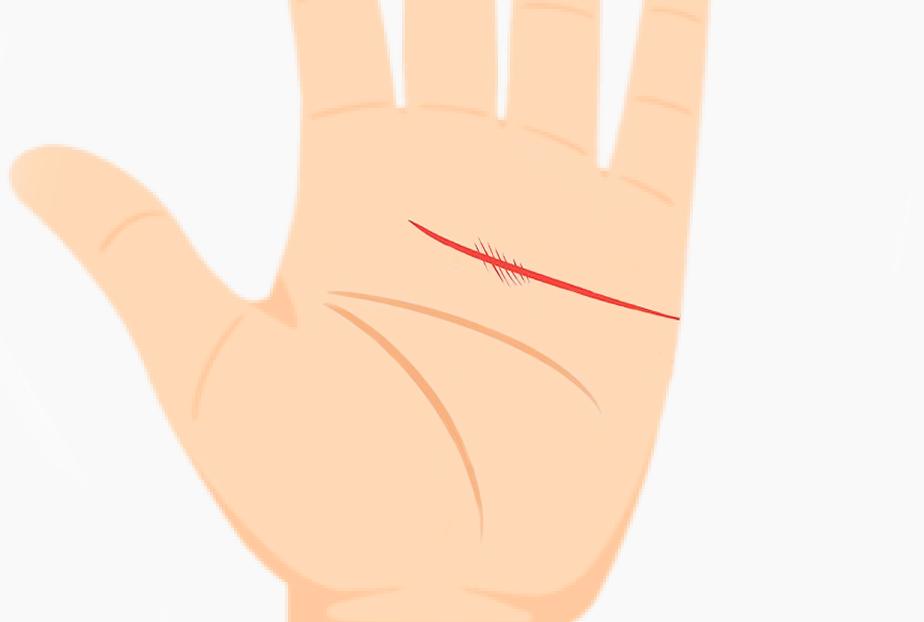 Palmistry heart line with crossing lines symbolizing emotional pain or conflict