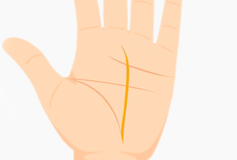 Palm with fate line starting from life line symbolizing self-made personality and early aspirations